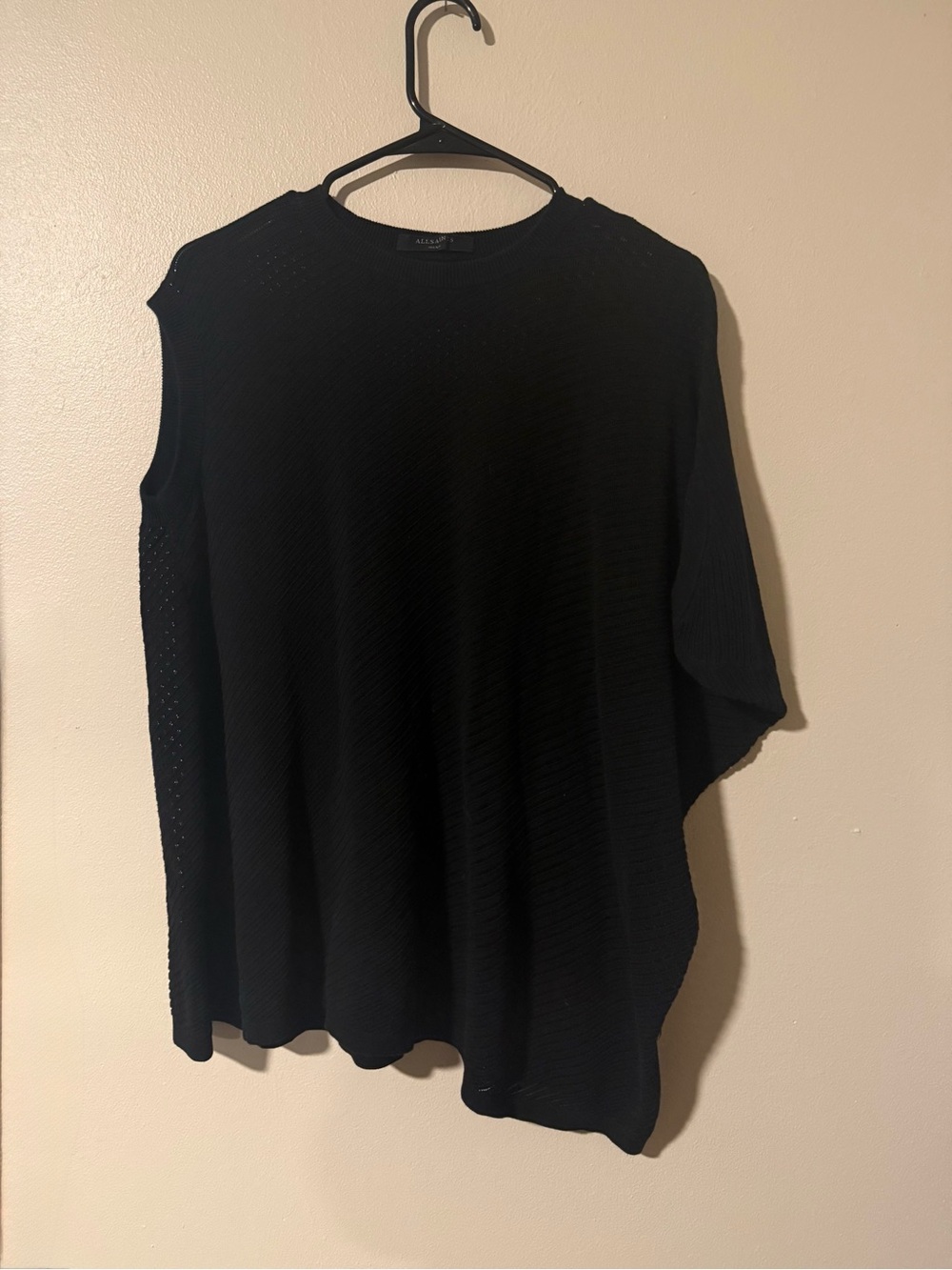 All Saints Black Asymmetric One-Sleeve Poncho 100% Cotton